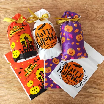 50 бр. найлонова торбичка с надпис Happy Halloween Подарък чанта от съвсем малък за бонбони, пакет за предложения, украса за парти, ужасно тиква